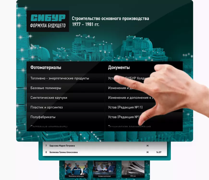 Создать интуитивно понятный интерфейс для предоставления информации и различных публикаций посетителям музея на территории завода «Сибур» в городе Кстово.